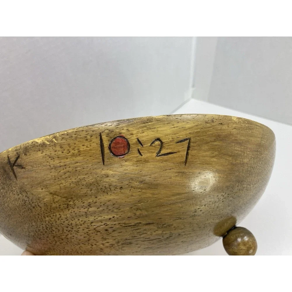 Vtg Hand Painted Wooden Fruit/Salad Bowl‎ Bible Verse Christain Grapes 10.5